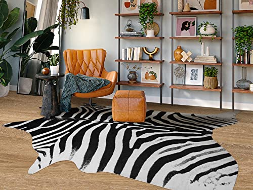Zebra Teppich Faux Rindsleder Teppich 1,9 x 1,6 m Kuhfell Teppich Große Fläche Teppiche für Schlafzimmer Wohnzimmer Esszimmer Moderne Teppiche Ästhetische Teppiche Teppich Fellteppich von Guyi Rare