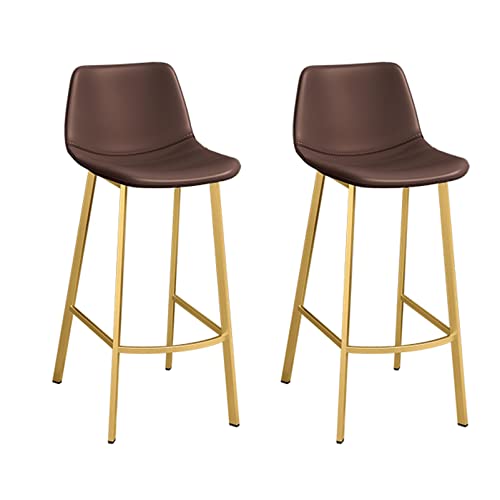Guyifuny 2er-Set Barhocker aus Kunstleder, stilvoller Frühstücksbarstuhl mit Rückenlehne und goldenen Metallbeinen, Theke für Kneipe, Restaurant oder Zuhause, braunes Kissen, 75 cm Sitzhöhe von Guyifuny