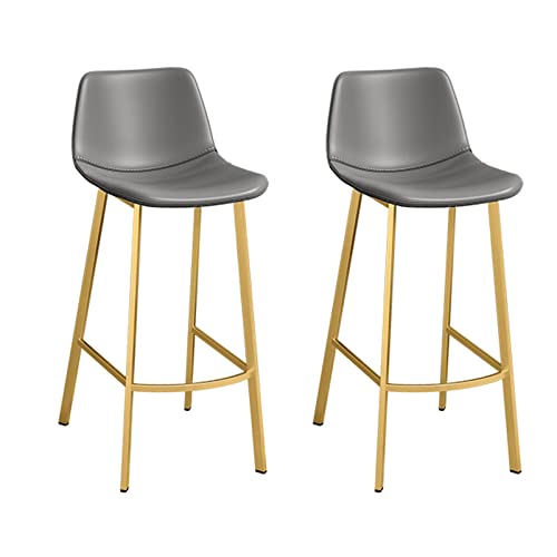 Guyifuny 2er-Set Barhocker aus Kunstleder, stilvoller Frühstücksbarstuhl mit Rückenlehne und goldenen Metallbeinen, Theke für Kneipe, Restaurant oder Zuhause, graues Kissen, 75 cm Sitzhöhe von Guyifuny