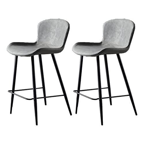 Guyifuny 2er-Set Barhocker aus PU-Leder, Frühstücks- und Esszimmerstuhl, Feste Höhe, Hocker mit Rückenlehne, Metallrahmen und Fußstütze für die Küche zu Hause, Theke, graues Kissen, 75 cm Sitzhöhe von Guyifuny