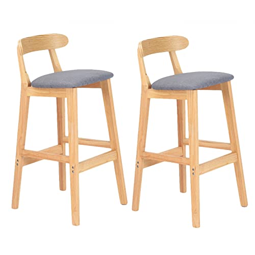 Guyifuny 2er-Set Barhocker mit Rückenlehne, Sitz aus Massivholz, Küchen-Esszimmerstuhl für Frühstückstheke, Wohnmöbel, B, 65 cm Sitzhöhe von Guyifuny