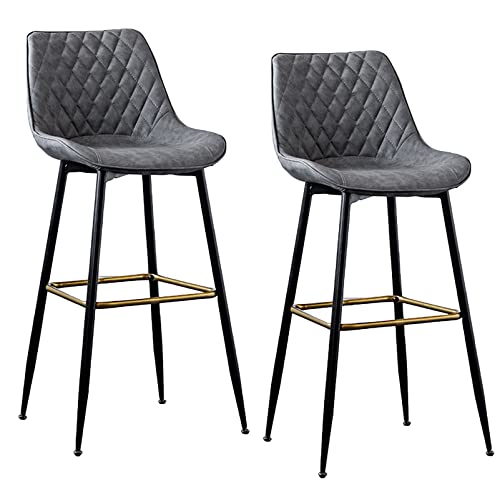 Guyifuny 2er-Set Barhocker mit hochwertiger PU-Lederpolsterung, Barhocker mit Rückenlehne, schwarzen Metallbeinen für Theke, Frühstücksküche, Grau, 63 cm Sitzhöhe von Guyifuny