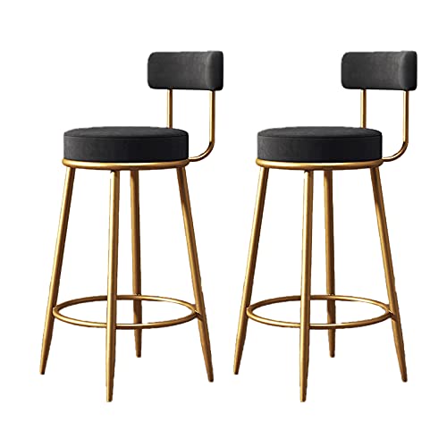 Guyifuny 2er-Set Frühstücksbarhocker, Stuhl mit Rückenlehne, moderner Tresenhocker mit goldenen Beinen für die Küchentheke, Schwarz, Sitzhöhe 75 cm von Guyifuny