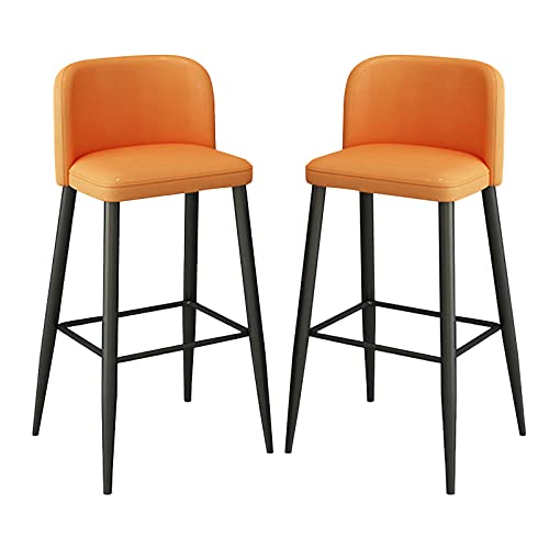 Guyifuny 2er-Set Thekenhocker aus PU-Leder, Barhocker in Barhöhe mit Rückenlehne und schwarzen Metallbeinen, Kneipenstühle für Kücheninsel-Esszimmer, Café, Pub, Orange, 65 cm von Guyifuny