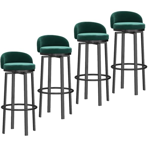Guyifuny 360° drehbare Barhocker aus Samt mit Rückenlehne, hohe Barhocker aus Metall, Pub-Stühle für das Esszimmer auf der Pub-Insel, Blau, 4 Stück, 25,6 Zoll hoch, Grün, Schwarze Beine von Guyifuny