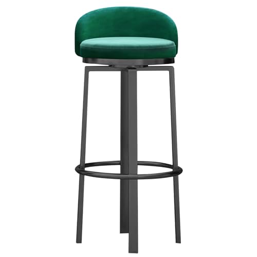 Guyifuny 360° drehbare Barhocker aus Samt mit Rückenlehne, hohe Barhocker aus Metall, Pub-Stühle für das Esszimmer auf der Pub-Insel, blau, 1 Stück, 25,6 Zoll hoch, grün, Schwarze Beine von Guyifuny