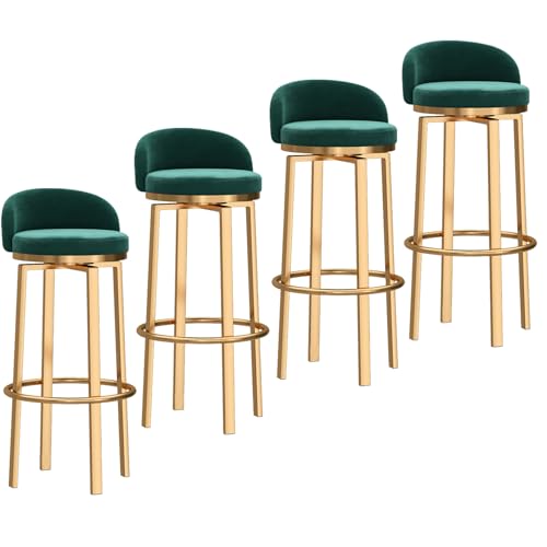 Guyifuny 360° drehbare Barhocker aus Samt mit Rückenlehne, hohe Barhocker aus Metall, Pub-Stühle für das Esszimmer auf der Pub-Insel, blau, 4 Stück, 29,5 Zoll hoch, grün, goldene Beine von Guyifuny