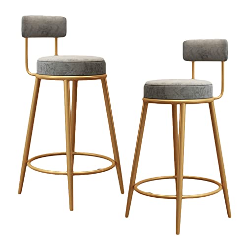 Guyifuny Barhocker, Küchen-Frühstücksstühle, 2er-Set, gepolsterter Thekenhocker mit Rückenlehne und Fußstütze für Café, Pub, graues Kissen, 75 cm Sitzhöhe von Guyifuny