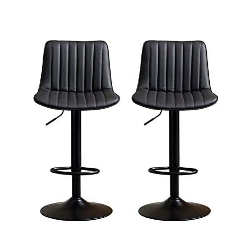 Guyifuny Barhocker 2er-Set, Kunstleder, Verstellbarer Drehstuhl, Gasdruckfeder, schwarz pulverbeschichtete Fußstütze und Basis, Frühstücksbarhocker, A von Guyifuny