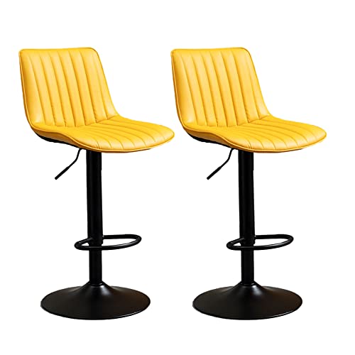 Guyifuny Barhocker 2er-Set, Kunstleder, Verstellbarer Drehstuhl, Gasdruckfeder, schwarz pulverbeschichtete Fußstütze und Basis, Frühstücksbarhocker, B von Guyifuny