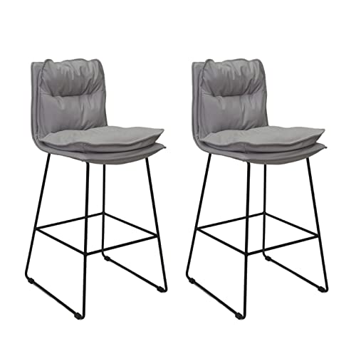 Guyifuny Barhocker 2er-Set, mit Kunstleder gepolsterter Frühstücksstuhl, Barhocker mit Rückenlehne für Theke, Küche, graues Kissen, 65 cm Sitzhöhe von Guyifuny