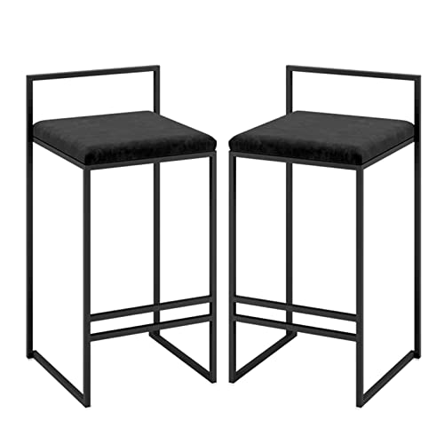 Guyifuny Barhocker 2er-Set mit Rückenlehne, samtgepolsterter Thekenhocker, Hochstuhl mit schwarzen Metallbeinen und Fußstütze von Guyifuny