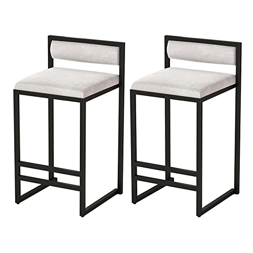 Guyifuny Barhocker-Set, 1/2er-Set, mit Samt gepolsterte Barhocker mit schwarzen Rückenlehnenbeinen, Stuhl in Küchenthekenhöhe für Kücheninsel, Pub, Esszimmer, Café, weißes Set mit 2,75 cm von Guyifuny