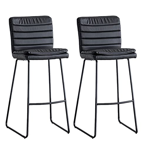 Guyifuny Barhocker-Set, 2 Stück, Kunstleder, doppeltes Komfort-Sitzkissen, Frühstücksbarstuhl, Inselstuhl mit Rückenlehne für Theke, Küche, schwarzes Kissen, 75 cm Sitzhöhe von Guyifuny