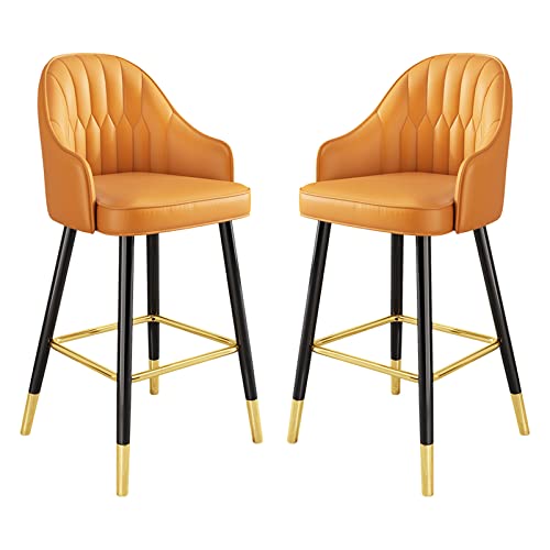 Guyifuny Barhocker-Set mit 2 PU-gepolstertem Sitz mit Rückenlehne und Armlehne, Schwarze Metallbeine, Küchen-Frühstücksstuhl, Theke, hoher Stuhl für Pub und Zuhause, orangefarbenes Kissen, 60 cm Sitz Guyifuny Barhocker-Set mit 2 PU-gepolstertem Sitz mit Rückenlehne und Armlehne, Schwarze Metallbeine, Küchen-Frühstücksstuhl, Theke, hoher Stuhl für Pub und Zuhause, orangefarbenes Kissen, 60 cm Sitz von Guyifuny
