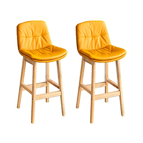 Guyifuny Barhocker-Set mit 2 Retro-Barhockern aus Kunstleder ohne Armlehnen, Massivholzrahmen, Inselstuhl für Zuhause, bequemer gepolsterter Sitz, Holz, 72 cm Sitzhöhe von Guyifuny