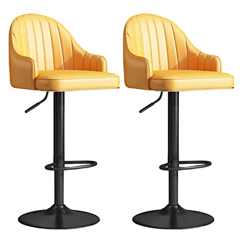 Guyifuny Barhocker Thekenhöhe 2er-Set, Stilvoller runder Inselhocker aus Samt mit Fußstütze, Theken-Frühstücksstuhl mit Metallbeinen für zu Hause, Orange B, von Guyifuny