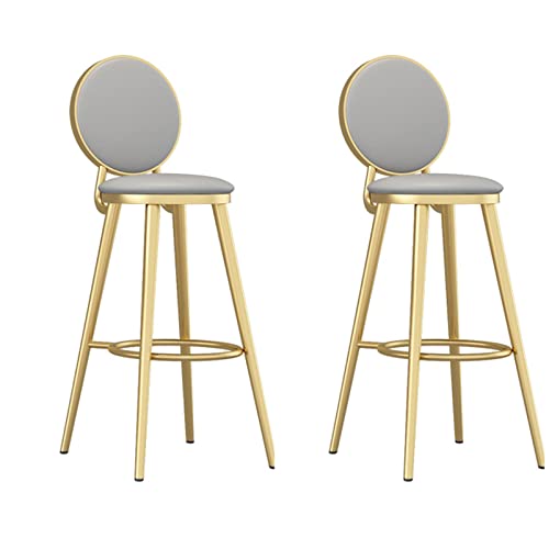 Guyifuny Barhocker aus Kunstleder ohne Armlehnen, 2er-Set, PU-gepolsterter Frühstückshochstuhl mit Metallfußstützen, Esszimmerstuhl für Küche, Wohnzimmer, graues Kissen, 65 cm Sitzhöhe von Guyifuny