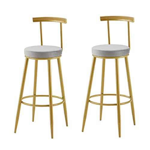Guyifuny Barhocker aus Samt, Frühstücks- und Esszimmerstuhl, Thekenhocker, 2er-Set, Stühle mit Fester Höhe und Fußstütze für Frühstücksbar, Theke, Küche, EIN graues Kissen, 75 cm Sitzhöhe von Guyifuny
