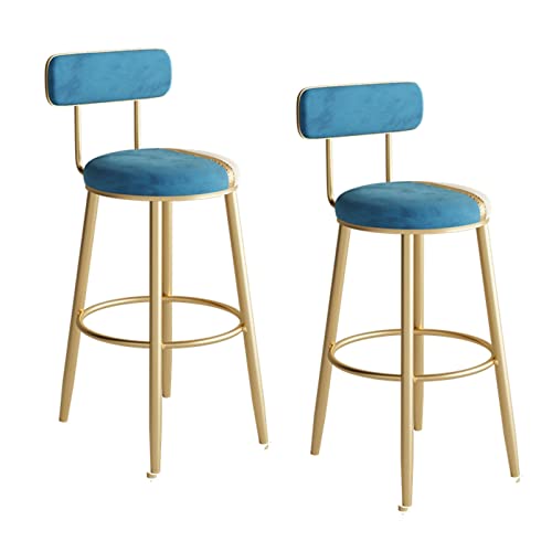 Guyifuny Barhocker in Thekenhöhe, 2er-Set, stilvoller, runder Esszimmerstuhl aus Samt im Colorblocking-Design mit Fußstütze, Metallbeine, Blau, 75 cm Sitzhöhe Guyifuny Barhocker in Thekenhöhe, 2er-Set, stilvoller, runder Esszimmerstuhl aus Samt im Colorblocking-Design mit Fußstütze, Metallbeine, Blau, 75 cm Sitzhöhe von Guyifuny