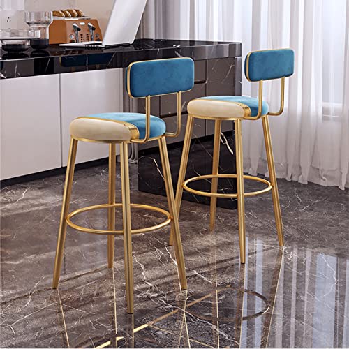Guyifuny Barhocker in Thekenhöhe, 2er-Set, stilvoller runder Thekenhocker aus Samt mit Fußstütze, Frühstücksstuhl mit Metallbeinen, Blau, 75 cm Sitzhöhe Guyifuny Barhocker in Thekenhöhe, 2er-Set, stilvoller runder Thekenhocker aus Samt mit Fußstütze, Frühstücksstuhl mit Metallbeinen, Blau, 75 cm Sitzhöhe von Guyifuny