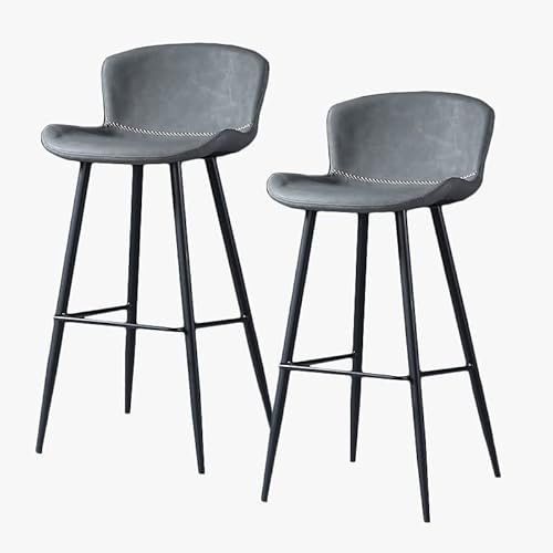 Guyifuny Barhocker in Thekenhöhe, Sitz aus Kunstleder, 2er-Set, Retro-Esszimmerstuhl aus Metall mit Rückenlehne, für die Innenküche, Industrietheke, Grau, 75 cm Sitzhöhe von Guyifuny