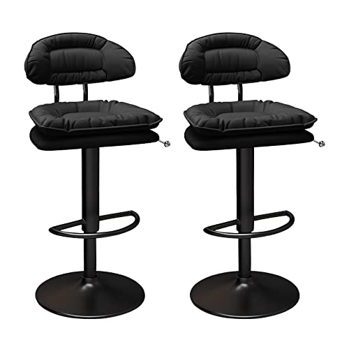 Guyifuny Barhocker in Thekenhöhe aus PU-Leder, 2er-Set, drehbare, verstellbare Barhocker aus Metall ohne Armlehnen für Kücheninsel/Frühstücksbar/Restaurant,Schwarz von Guyifuny