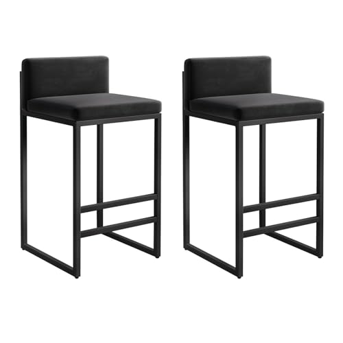 Guyifuny Barhocker in Thekenhöhe aus Samt, 2er-Set, Moderne gepolsterte Barstühle, Kücheninselhocker mit Rückenlehne und Fußstütze für Pubs und Esszimmer, Schwarz, 65 cm Guyifuny Barhocker in Thekenhöhe aus Samt, 2er-Set, Moderne gepolsterte Barstühle, Kücheninselhocker mit Rückenlehne und Fußstütze für Pubs und Esszimmer, Schwarz, 65 cm von Guyifuny