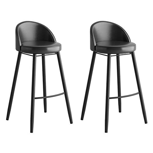 Guyifuny Barhocker in Thekenhöhe mit Rückenlehne, Kunstledersitz, 2er-Set, moderner Barhocker, Esszimmerstuhl für die Küche, Insel, Pub, Schwarz, 65 cm Sitzhöhe von Guyifuny