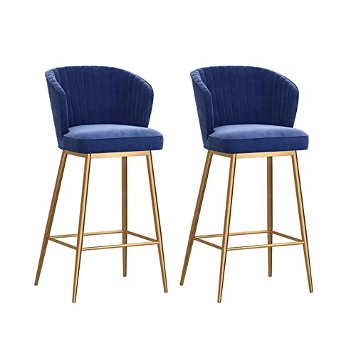 Guyifuny Barhocker mit Rückenlehne, 2er-Set, moderner Barhocker in Thekenhöhe mit Samtpolsterung und goldenem Metallrahmen für Kücheninsel-Esszimmer, blaues Kissen, 75 cm Sitzhöhe von Guyifuny