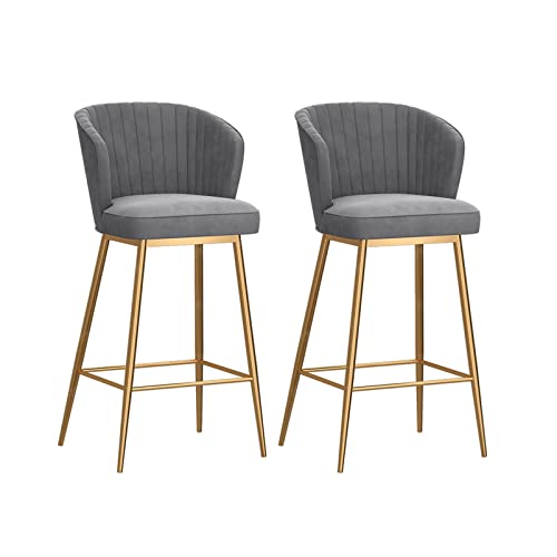 Guyifuny Barhocker mit Rückenlehne, 2er-Set, moderner Barhocker in Thekenhöhe mit Samtpolsterung und goldenem Metallrahmen für Kücheninsel-Esszimmer, graues Kissen, 65 cm Sitzhöhe von Guyifuny