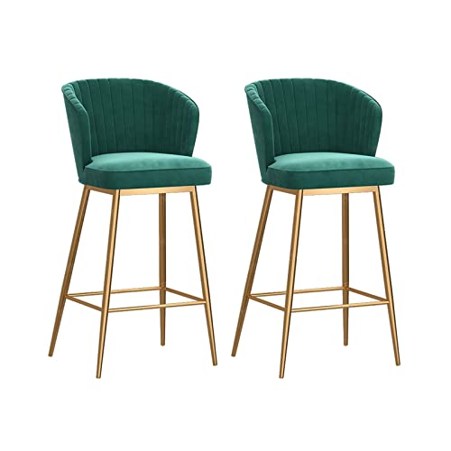 Guyifuny Barhocker mit Rückenlehne, 2er-Set, moderner Barhocker in Thekenhöhe mit Samtpolsterung und goldenem Metallrahmen für Kücheninsel-Esszimmer, grünes Kissen, 75 cm Sitzhöhe von Guyifuny