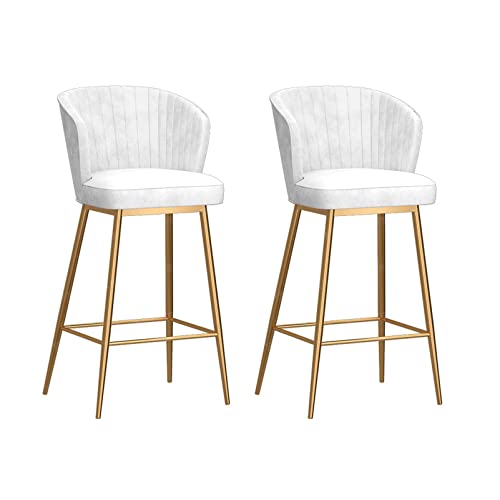 Guyifuny Barhocker mit Rückenlehne, 2er-Set, moderner Hocker in Thekenhöhe, mit Samtpolsterung und goldenem Metallrahmen für Kücheninsel und Esszimmer, Weiß, 75 cm Sitzhöhe von Guyifuny