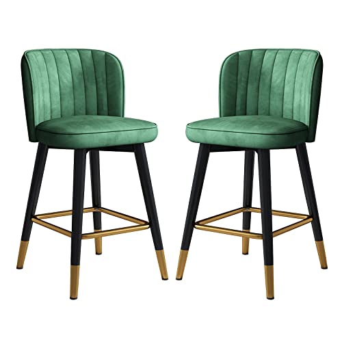 Guyifuny Barhocker mit Samtpolsterung, 2er-Set, drehbare Kücheninselhocker in Thekenhöhe, Barstühle mit Rückenlehne und schwarzen Metallbeinen für das Esszimmer im Pub, Zuhause, Grün, 75 cm von Guyifuny