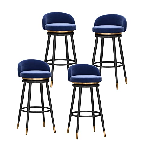 Guyifuny Barstühle mit Rückenlehne, Moderne Barhocker im 4er-Set, um 360° drehbare Samt-Barhocker mit schwarzen Metallbeinen für Küche/Hausbar/Esszimmer/Büro, 65 cm, Blau von Guyifuny