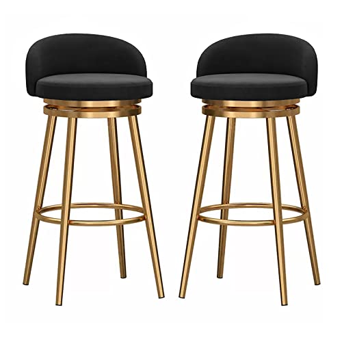 Guyifuny Drehbare Barhocker, 2er-Set, gepolsterte Barstühle mit niedriger Rückenlehne und Goldener Fußstütze für Bar, Küche und Esszimmer, Samtsitz, Schwarz, 65 cm Guyifuny Drehbare Barhocker, 2er-Set, gepolsterte Barstühle mit niedriger Rückenlehne und Goldener Fußstütze für Bar, Küche und Esszimmer, Samtsitz, Schwarz, 65 cm von Guyifuny