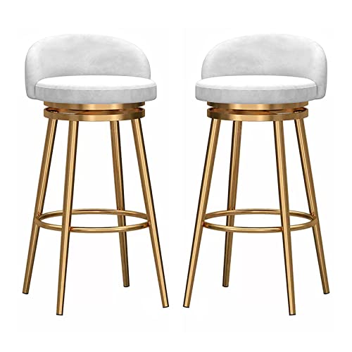 Guyifuny Drehbare Barhocker, 2er-Set, gepolsterte Barstühle mit niedriger Rückenlehne und Goldener Fußstütze für Bar, Küche und Esszimmer, Samtsitz, Weiß, 75 cm von Guyifuny