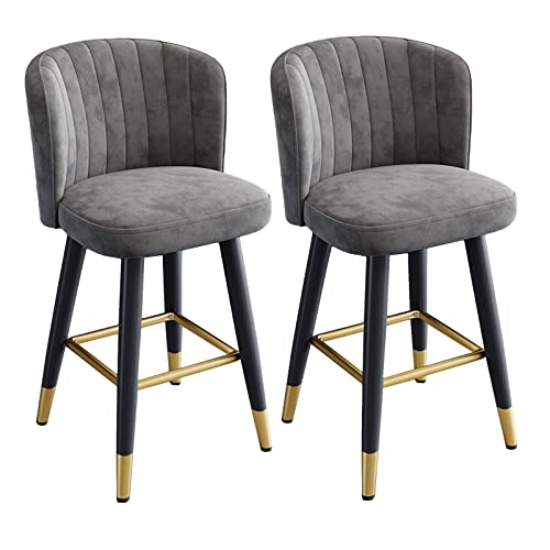 Guyifuny Drehbare Barhocker, Samthocker, 2er-Set, gepolsterter, getufteter Kücheninsel-Frühstücksstuhl mit Fußstütze für das Esszimmer im Pub, Zuhause, graues Kissen, 65 cm Sitzhöhe Guyifuny Drehbare Barhocker, Samthocker, 2er-Set, gepolsterter, getufteter Kücheninsel-Frühstücksstuhl mit Fußstütze für das Esszimmer im Pub, Zuhause, graues Kissen, 65 cm Sitzhöhe von Guyifuny