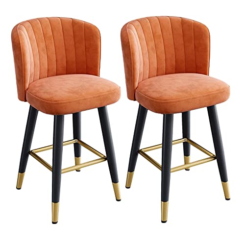 Guyifuny Drehbare Barhocker, Samthocker, 2er-Set, gepolsterter, getufteter Kücheninsel-Frühstücksstuhl mit Fußstütze für das Esszimmer im Pub, orangefarbenes Kissen, 75 cm Sitzhöhe Guyifuny Drehbare Barhocker, Samthocker, 2er-Set, gepolsterter, getufteter Kücheninsel-Frühstücksstuhl mit Fußstütze für das Esszimmer im Pub, orangefarbenes Kissen, 75 cm Sitzhöhe von Guyifuny