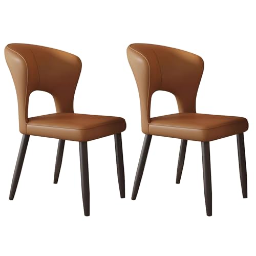 Guyifuny Esszimmerstühle, 2er-Set, gepolsterter Sitz aus Kunstleder mit hohler Rückenlehne, Empfangsstühle, Schwarze Metallbeine für das Home-Office, Braun Guyifuny Esszimmerstühle, 2er-Set, gepolsterter Sitz aus Kunstleder mit hohler Rückenlehne, Empfangsstühle, Schwarze Metallbeine für das Home-Office, Braun von Guyifuny