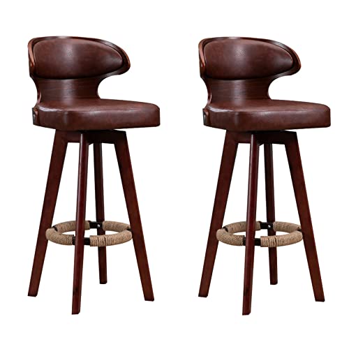Guyifuny Frühstücks-ESS-Barhocker für Kücheninsel-Thekenhocker (2/Set) PU-Ledersitz, quadratische Rückenlehne mit Beinen aus Massivholz, C, 75 cm Sitzhöhe von Guyifuny