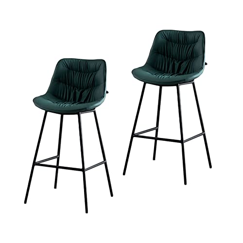 Guyifuny Frühstücksbarhocker, 2er-Set, Kunstleder, bequemer Sitz mit Rückenlehne, Schwarze Metallbeine, Theken-Frühstücks-/Küchenhocker, grünes Kissen, 75 cm Sitzhöhe von Guyifuny