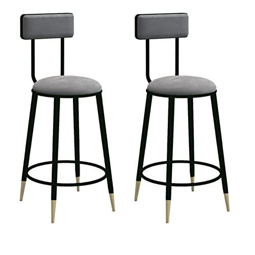 Guyifuny Hoher Barhocker, Barhocker aus Samt mit Rückenlehne, Esszimmerstühle mit stabilen Metallbeinen und Fußstützen für die Kücheninsel zu Hause (2er-Pack), schwarzes Kissen, 65 cm Sitzhöhe von Guyifuny