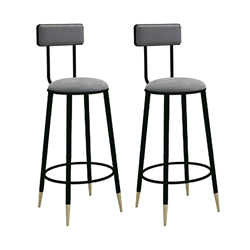 Guyifuny Hoher Barhocker, Barhocker aus Samt mit Rückenlehne, Esszimmerstühle mit stabilen Metallbeinen und Fußstützen für die Kücheninsel zu Hause (2er-Pack), schwarzes Kissen, 75 cm Sitzhöhe von Guyifuny