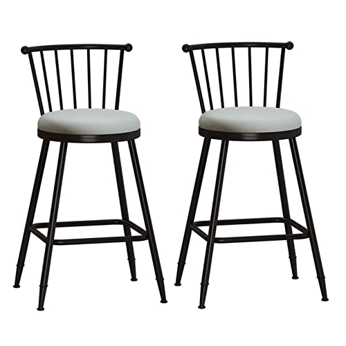 Guyifuny Hoher Barhocker aus Kunstleder, Frühstückshocker mit Rückenlehne, Schwarze Metallbeine, Thekenstuhl für Pub, Bar, Restaurant oder Zuhause, 2 Stück, graues Kissen, 65 cm Sitzhöhe von Guyifuny