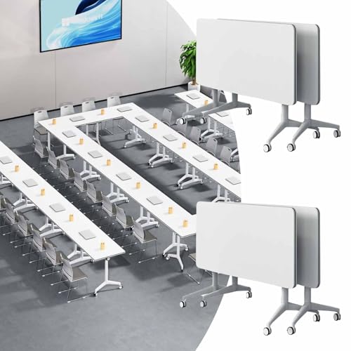 Guyifuny Klappbare Konferenztische mit Flip-Top-Design, Moderne, Mobile Schulungs- und Seminartische in Weiß für den Konferenzraum im Büro, 4er-Pack, 55,1 Zoll von Guyifuny