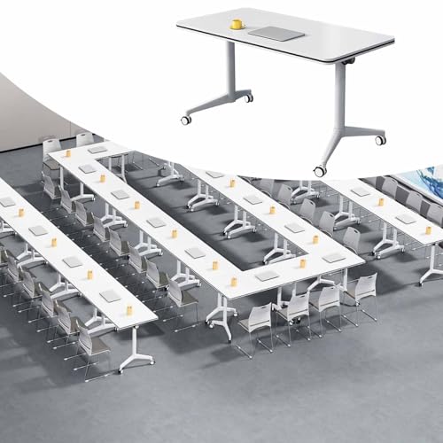 Guyifuny Klappbare Konferenztische mit Flip-Top-Design, Moderne, Mobile Schulungs- und weiße Faltbare Seminar-Besprechungstische für den Konferenzraum im Büro, 1 Packung, 70,9 Zoll von Guyifuny