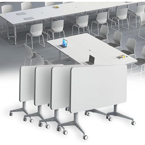 Guyifuny Klappbarer Konferenztisch, Klappbarer mobiler Schulungs- und Besprechungstisch, 4er-Pack, modern, für 4 Personen, 150 kg Tragkraft, Räder, abschließbar, faltbar, Konferenzraum, 4er-Pack, 140 von Guyifuny