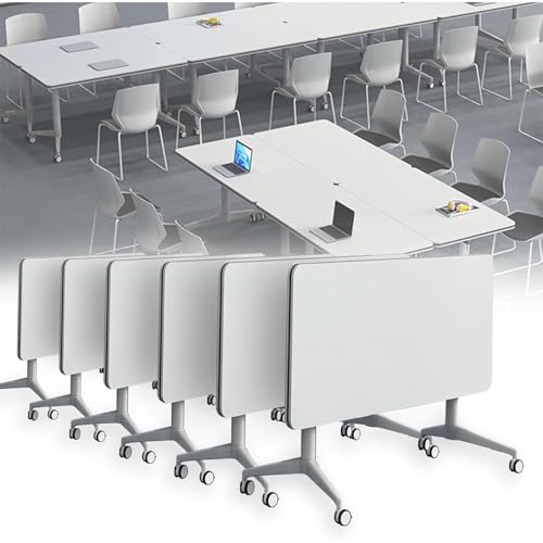 Guyifuny Klappbarer Konferenztisch, Klappbarer mobiler Schulungs- und Besprechungstisch, 4er-Pack, modern, für 4 Personen, 150 kg Tragkraft, Räder, abschließbar, faltbar, Konferenzraum, 6er-Pack, 160 von Guyifuny