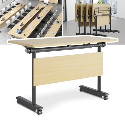 Guyifuny Konferenztisch, Klappbare Konferenzraum-Schulungstische mit Flip-Top-Design, Mobiles rechteckiges modernes modulares Meeting für Büro-Klassenzimmer-Seminare, 2er-Pack, 55,1 Zoll von Guyifuny
